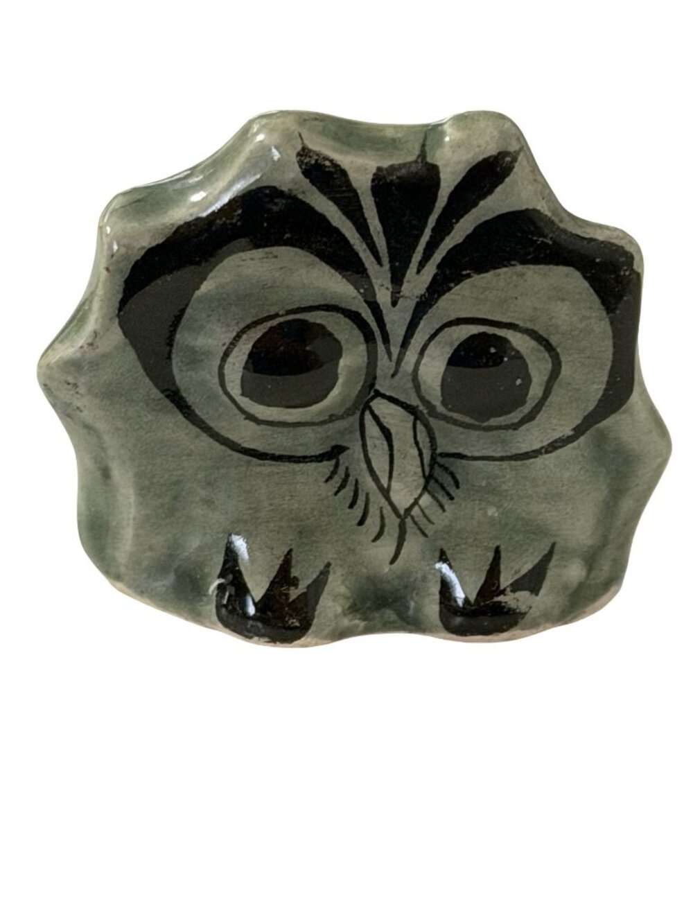 Vintage Mexican Tonala Pottery Miniature Owl Figurine Hand Painted 1.5 Inch